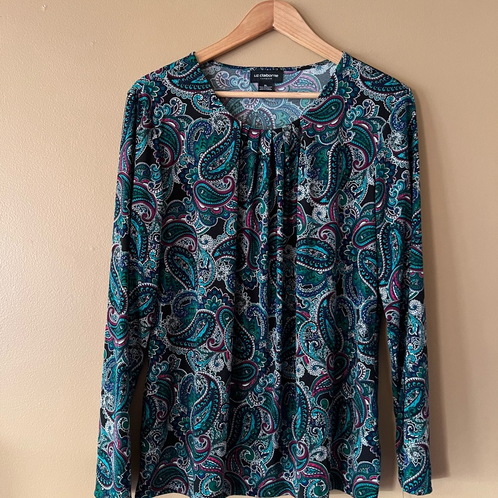 XL Liz Clairborne paisley blouse with pleated neck line
